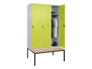 locker met bank,HxBxD 2120x1200x815mm,3vak,vak B 400mm,draaigrendel - 3