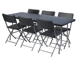 Klaptafel weerbestendige vouwtafel Rotanlook Zwart 180x75x72cm - 12