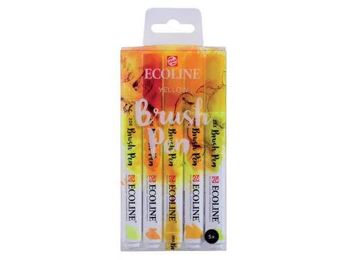Brushpen Talens Ecoline set-geel blister à 5 stuks assorti