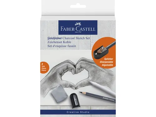 Houtskoolset Faber-Castell 8-delig: 5 houtskoolpotloden (extra super z