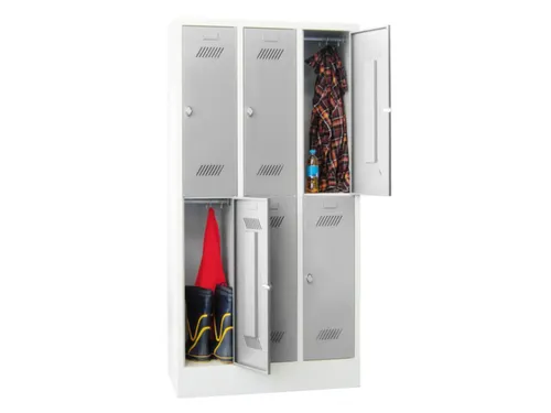 dubbeldekse locker,HxBxD 1850x900x500mm,3x2vak.,RAL7035,front RAL7035