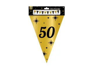 Slinger Folie vlaggen Party Flag Foil '50' Goud-Zwart 30cmx10m - 2