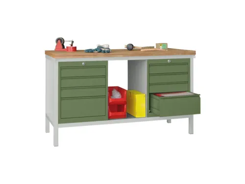 Werkbank 900x1500x700mm 8laden Frame/behuizing Ral7035 Front Ral6011