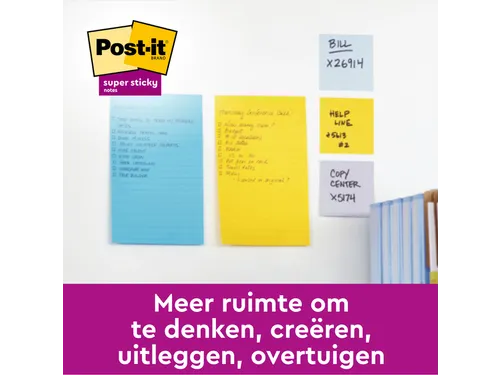 Memoblok 3M Post-it 4690 Super Sticky 101x152mm lijn Rio Assorti
