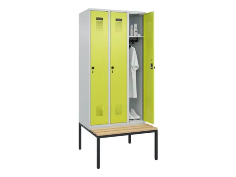 locker met bank,HxBxD 2120x900x815mm,3vak,vak B 300mm,draaigrendel