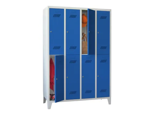dubbeldekse locker,HxBxD 1850x1200x500mm,4x2vak.,RAL7035,front RAL5010