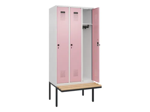 locker met bank,HxBxD 2120x900x815mm,3vak,vak B 300mm,draaigrendel