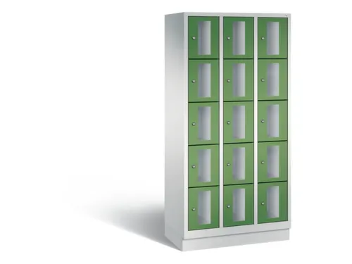 Lockerkast 1800x900x500mm 3x5 vakken Cilinderslot, Sokkel, RAL6011