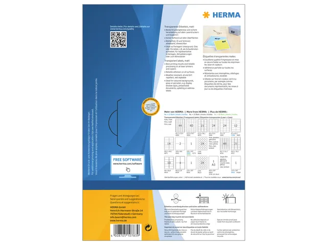 HERMA 10783 Transparante folie-etiketten Mat A4 210x297mm 80 stuks