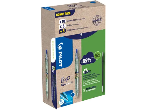 Balpen Pilot B2P Ecoball Begreen 1.0mm Medium Blauw 10 stuks+navulling