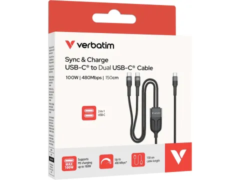 30279 VERBATIM Sync+Charge Kabel USB-C USB-C 1,50m 100 W zwart