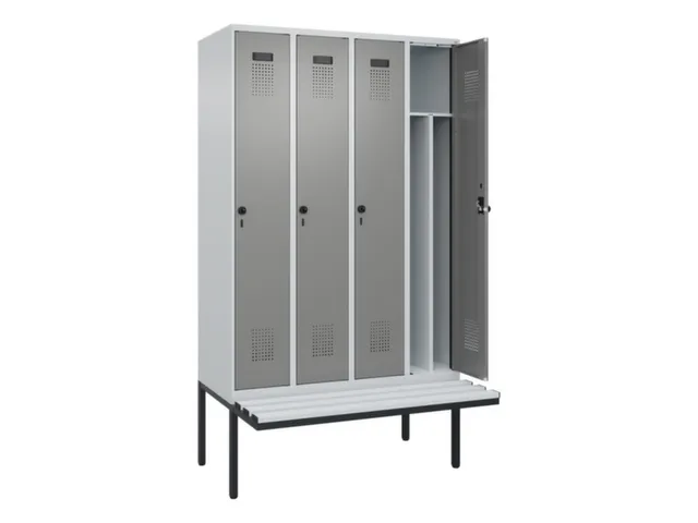 locker met bank,voor scheiding van kleding,HxBxD 2120x1200x815mm,4vak