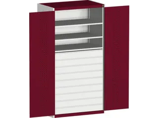 systeemkast 2000x1300x650mm 3xStalen bodem 9laden Ral7035 Ral3004 - 2