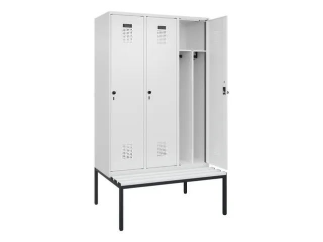 locker met bank,voor scheiding van kleding,HxBxD 2120x1200x815mm,3vak