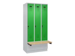 locker met bank,HxBxD 1950x900x815mm,3vak,vak B 300mm,draaigrendel - 2