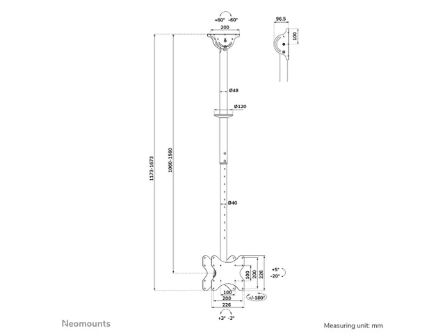 Neomounts CL35-340BL22 Monitor/TV-beugel plafond 2 schermen - 23-43 in