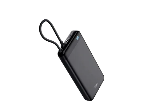 Powerbank Trust Fiera 20.000 met kabel 2 USB-poorten zwart
