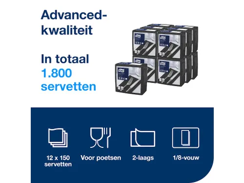 Tork 470404 Dinnerservet 2-laags Advanced 1/8 vouw Zwart 12x150 stuks