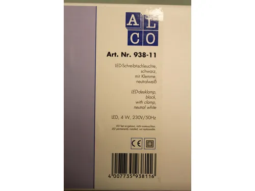 Bureaulamp Alco zwart LED met klem 230V 4W 40cm