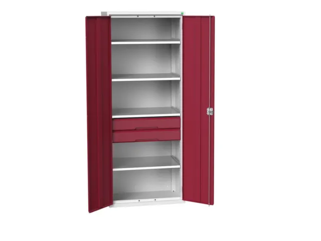 universele kast,HxBxD 2000x800x550mm,4xStalen bodem,2lade(n)