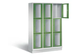 Lockerkast 1800x1200x500mm 3x3 vakken Cilinderslot, Sokkel, RAL6011 - 1