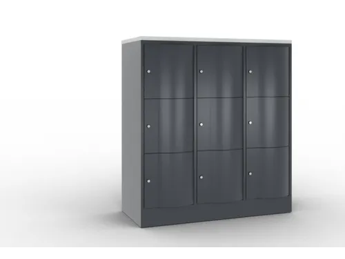 lockerkast cil.slot 1255x1150x540mm 3x3 vakken RAL7021 front RAL7021