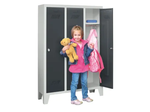 lockerkast v. kinderen,HxBxD 1300x780x300mm,3vak,RAL7035,front RAL7016