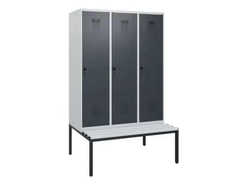 locker met bank,HxBxD 1950x1200x815mm,3vak,vak B 400mm,draaigrendel