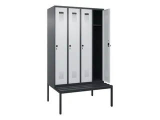 locker met bank,HxBxD 2120x1200x815mm,4vak,vak B 300mm,draaigrendel - 1