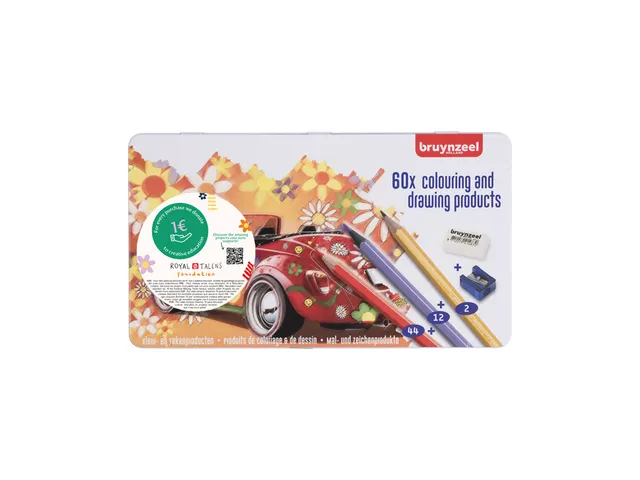 Kleurpotloden Bruynzeel Super Sixties kever in blik 60stuks