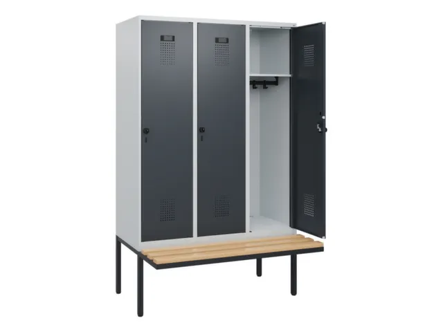 locker met bank,HxBxD 1950x1200x815mm,3vak,vak B 400mm,draaigrendel