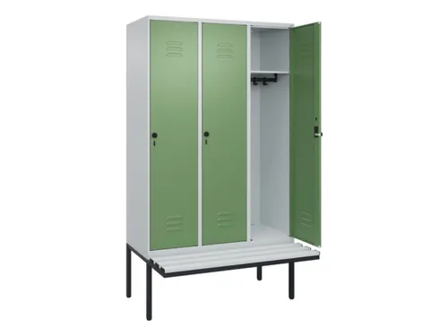 locker met bank,HxBxD 2120x1200x815mm,3vak,vak B 400mm,draaigrendel