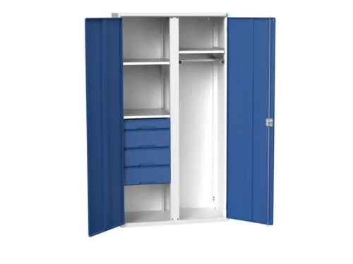 Locker 2000x1050x550mm 3 vakken, lade, dubbele vleugeldeur, RAL5010