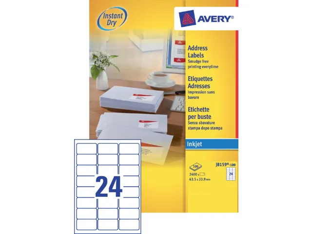 Etiket Avery J8159-100 63.5x33.9mm Inkjet Wit 2400 stuks