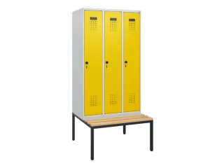 locker met bank,HxBxD 1950x900x815mm,3vak,vak B 300mm,draaigrendel - 2