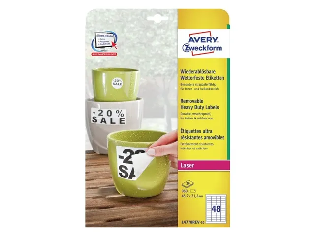 Etiket Avery L4778REV 45.7x21.2mm wit 960stuks