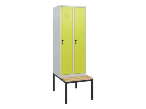 locker met bank,HxBxD 1950x600x815mm,2vak,vak B 300mm,draaigrendel