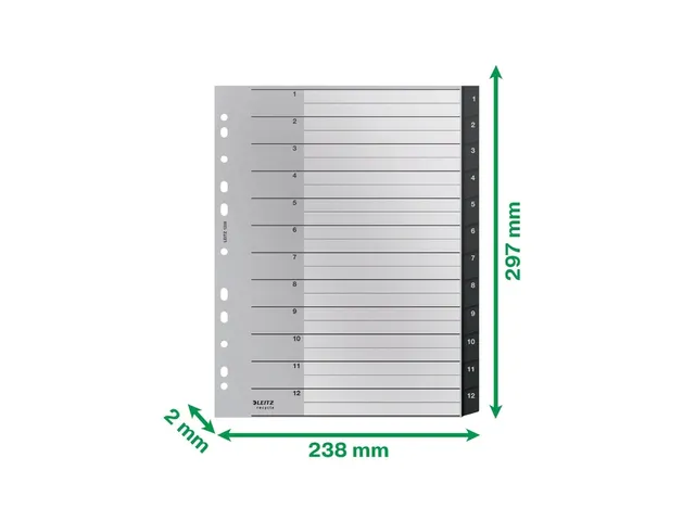 Tabblad Leitz Recycle A4 11-gaats 1-12 extra breed PP