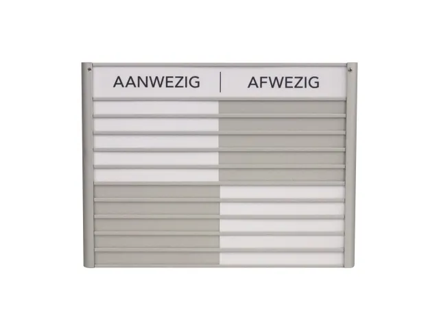 Menoor In-Uit bord 10 namen Aluminium Aanwezig/Afwezig Wit