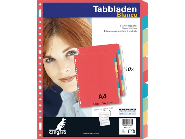 Tabbladen Kangaro A4 23-gaats PE410M 10-delig assorti karton