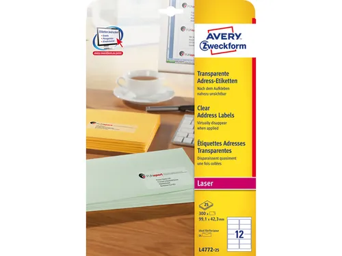 Adresetiket Laserprinter 99.1x42.3mm Transparant 25 vel 12 etiketten