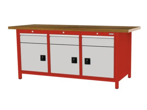 werkbank,HxBxD 860x2000x750mm,onderstel RAL3020,fronten RAL7035