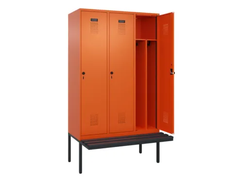 locker met bank,voor scheiding van kleding,HxBxD 2120x1200x815mm,3vak