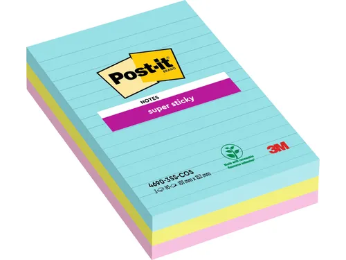 Memoblok 3M Post-it 4690 Super Sticky 101x152mm Miami Assorti
