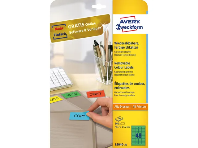 etiket Avery ILK 45,7x21,2mm 20 vel 48 etiketten per vel groen