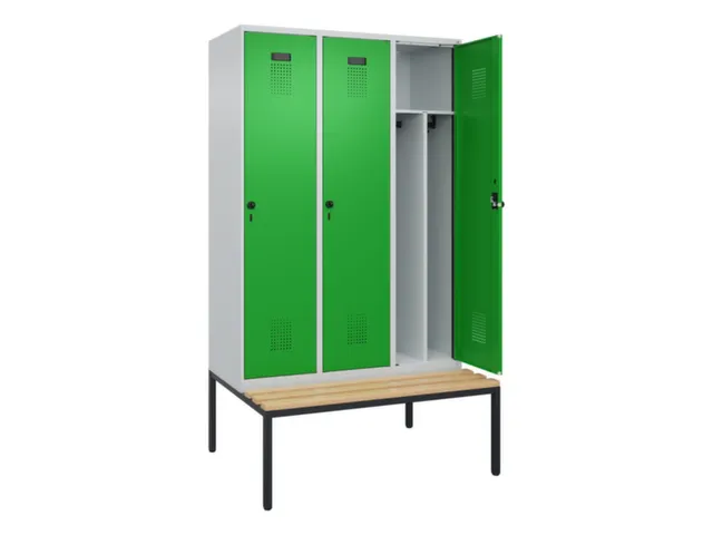 locker met bank,voor scheiding van kleding,HxBxD 2120x1200x815mm,3vak