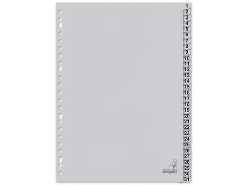 Tabblad ECO Kangaro A4 cijfers 180 grams grijs karton 23-gaats 31-deli