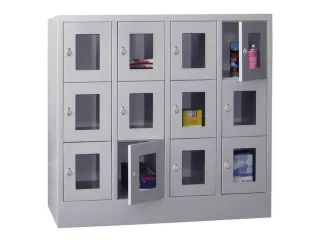 lockerkast,HxBxD 1187x1200x500mm,4x3vakken,RAL7035,front RAL5010 - 1