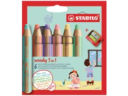 Kleurpotloden STABILO 880 woody slijper pastel assorti 6 stuks