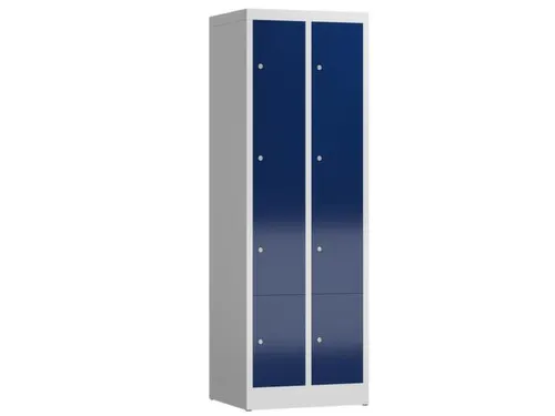 Lockerkast 1800x590x500mm 2x4 vakken cilinderslot, sokkel, RAL5010
